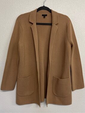 Talbots Size MP Tan Open Front Wool Blend Knit Sweater Jacket